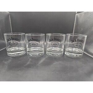 Set of 4 Jack Daniels Old No. 7 Embossed Bottom Lowball Rocks Whiskey Glasses